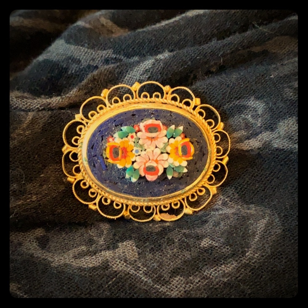 Floral micro mosaic glass pin